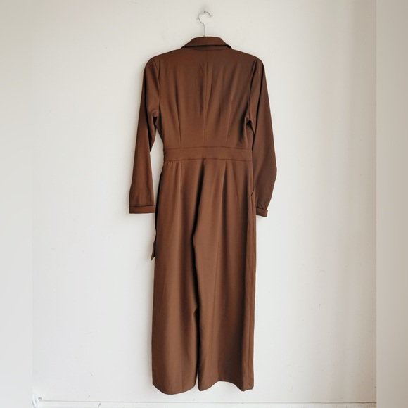 NWT KITTENISH Brown Long Sleeve Belted Jumpsuit XS - Picture 3 of 3